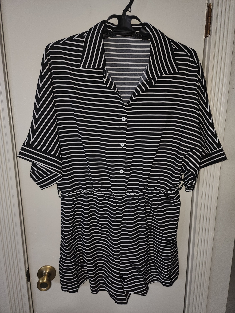Black & White Striped Short-Sleeve Romper